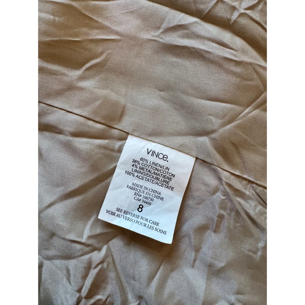 Vince Linen Cotton Blazer Women’s 8 Beige Open Front Cropped Jacket Summer - Picture 6 of 16